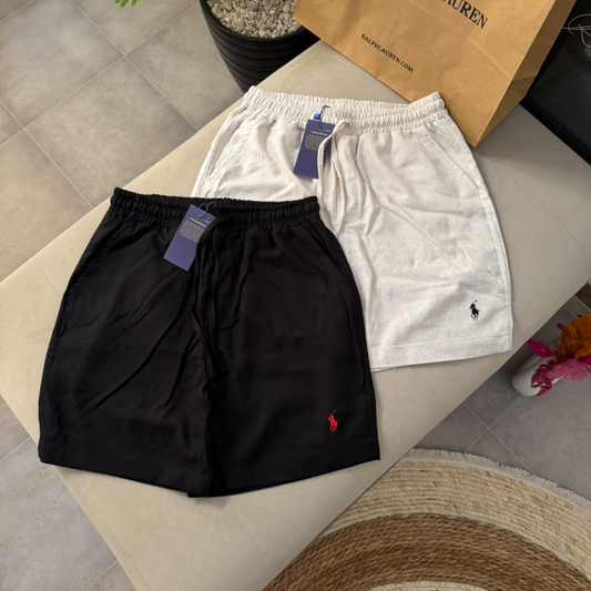 Short Polo Ralph Lauren – Noir & Beige Chiné (Lot de 2 Coloris)